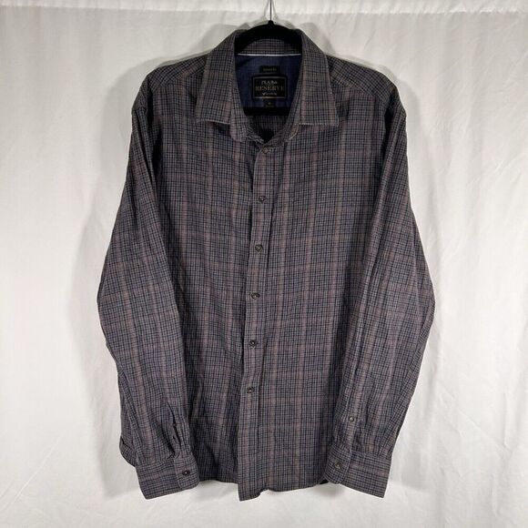 Jos A Bank Cashmere Blend Shirt Men's XL Brown Blue Plaid Button Up Long Sleeve - Picture 1 of 7